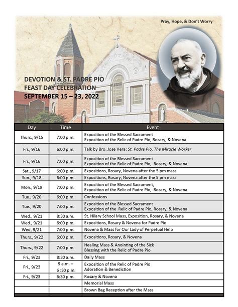 padre pio ayala feliz mass schedule